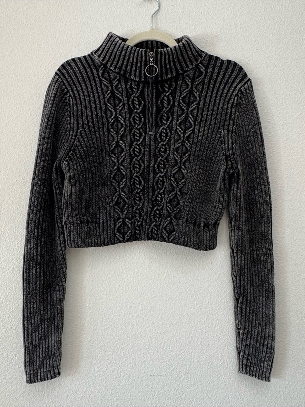 LA Hearts PacSun Acid Wash Gray Ribbed Cropped Qrt Zip Sweater XS #streetwear